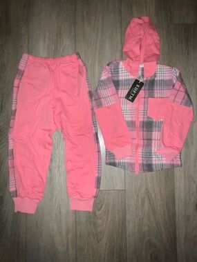 Amazon Kids Two-Piece Pink Plaid Hoodie & Joggers Set